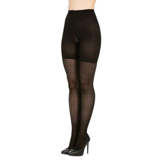 ASSETS by Spanx Shaping Tights Texture Wish Bone Black Sizes 2-5 Control Top NEW - Picture 2 of 2